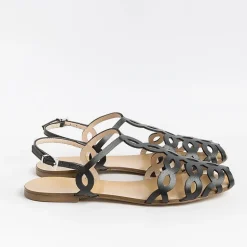 Anna F. Low Sandals* - Flat Sandals 3628 - Nappa Black