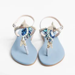 PAOLA FIORENZA Low Sandals* - Flat Thong Sandals - Fb955 Light Blue