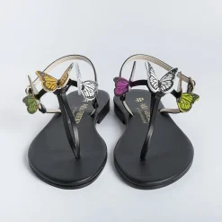 PAOLA FIORENZA Flip-Flops Sandals* - Flat Thong Sandals - Fd43 - Black/Butterflies