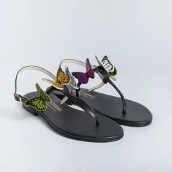 PAOLA FIORENZA Low Sandals* - Flat Thong Sandals - Fd43 - Black/Butterflies
