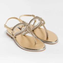 PAOLA FIORENZA Low Sandals* - Flat Thong Sandals - Ss2353 - Amber Crystal Platinum