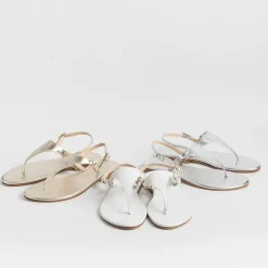 PAOLA FIORENZA Low Sandals* - Triangle Flat Thong Sandals - Silver
