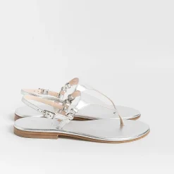 PAOLA FIORENZA Low Sandals* - Triangle Flat Thong Sandals - Silver