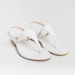 PAOLA FIORENZA Low Sandals* - Triangle Flat Thong Sandals - White