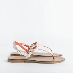PAOLA FIORENZA Low Sandals* - Triangle Flat Thong Sandals - Coral