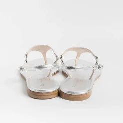 PAOLA FIORENZA Flip-Flops Sandals* - Triangle Flat Thong Sandals - Silver
